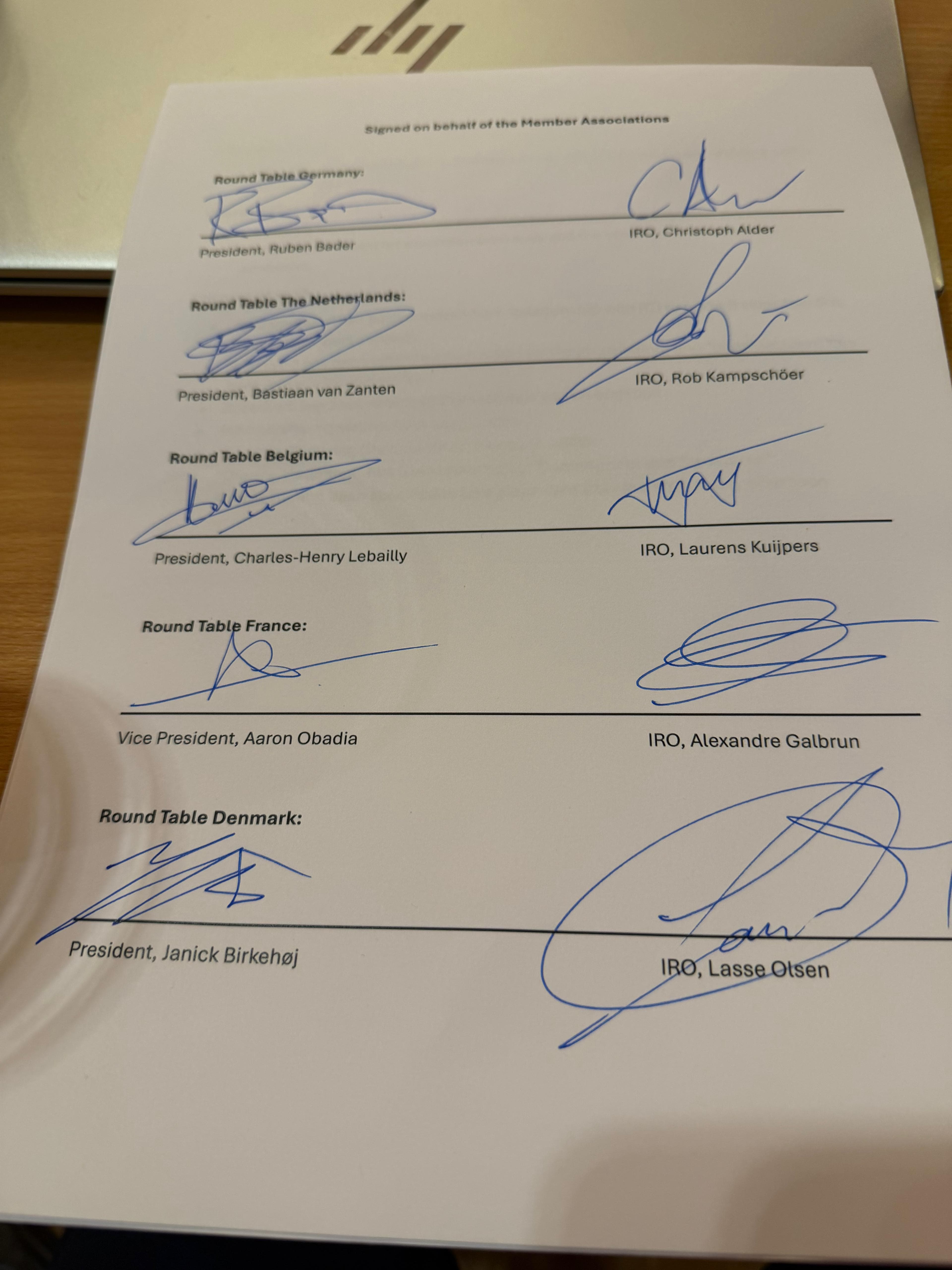 Signed Growth Alliance commitment document for Round Table associations